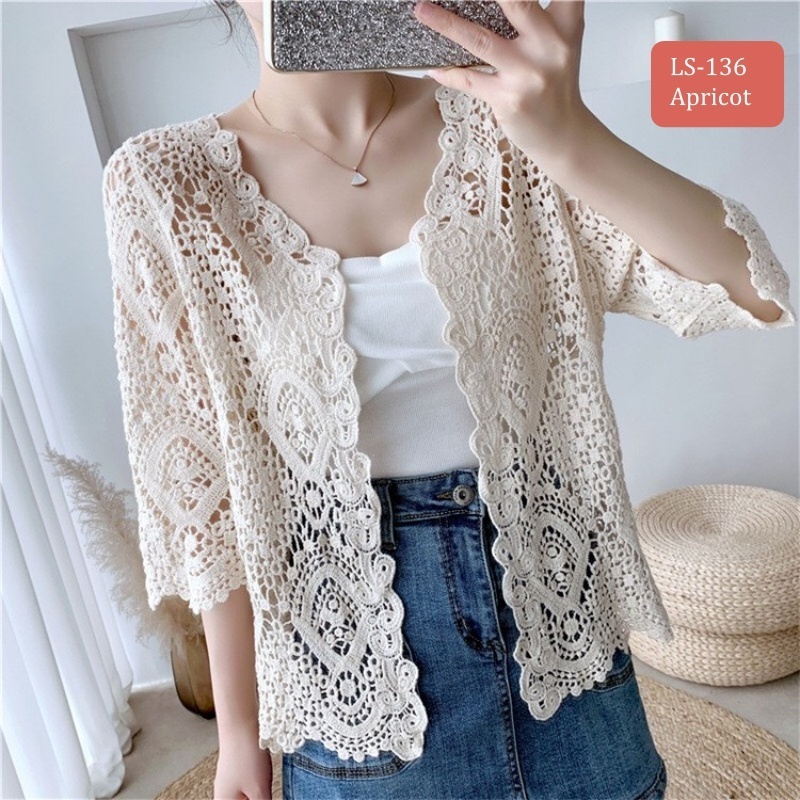 Stella Fashion Knitted Sunscreen Cardigan Thin Style Women Loose Outer Blouse Short Sleeve Top 短袖针织上衣