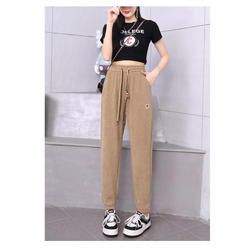[Stella Fashion] Women Middle-aged and Elderly Kapok Velvet Striped Cuffed Pants Large Size Loose Outdoor Sweatpants
