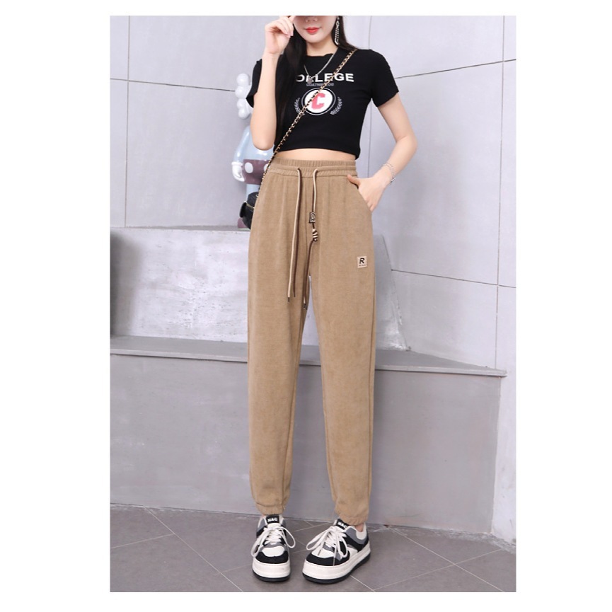 [Stella Fashion] Women Middle-aged and Elderly Kapok Velvet Striped Cuffed Pants Large Size Loose Outdoor Sweatpants