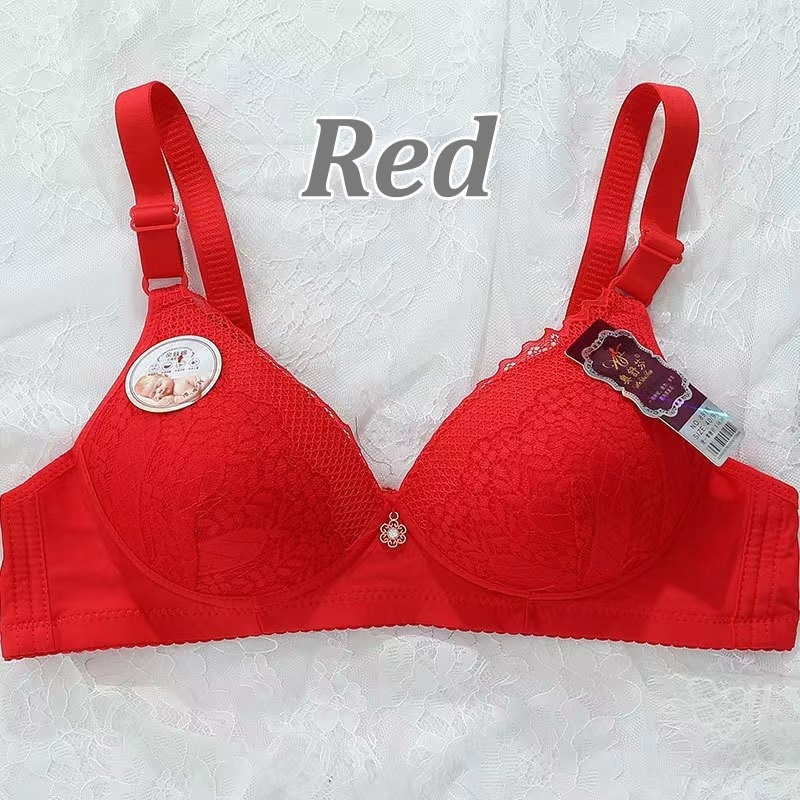 [Stella Fashion] No Steel Ring Middle-aged Mother Thin Mould Cup Lace Bra Women's gathered anti-sagging bra underwear