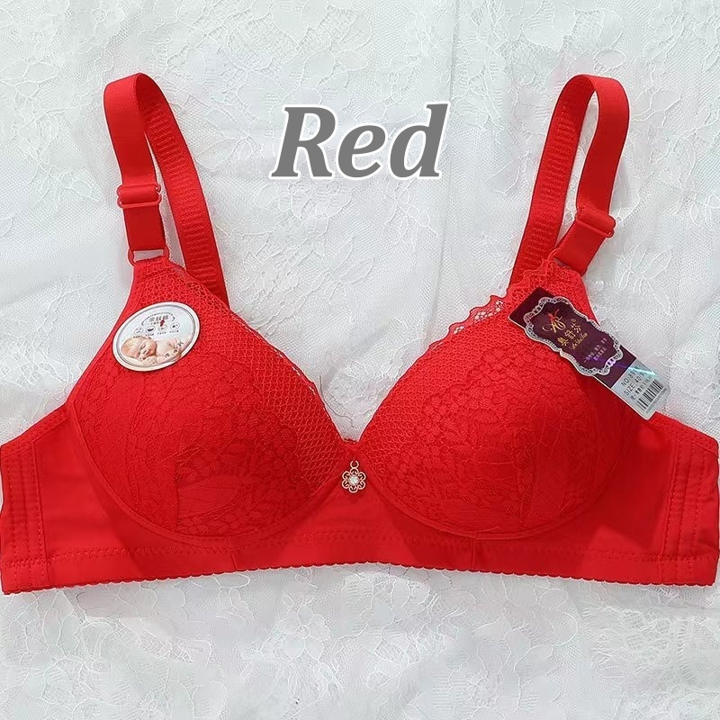 [Stella Fashion] No Steel Ring Middle-aged Mother Thin Mould Cup Lace Bra Women's gathered anti-sagging bra underwear