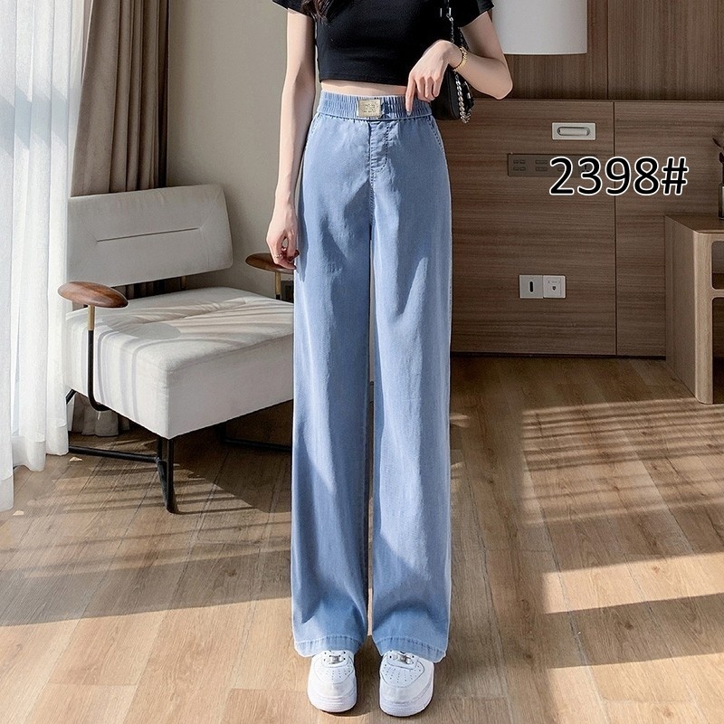 Stella Fashion Women's Casual Tencel Denim wide-Leg Jeans Thin Straight Loose Trousers Plus Size Elastic Waist Pants-Stella's Fashion