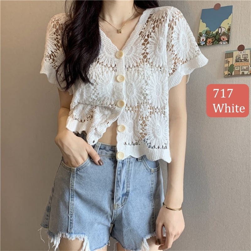 Stella Fashion Knitted Sunscreen Cardigan Thin Style Women Loose Outer Blouse Short Sleeve Top 短袖针织上衣