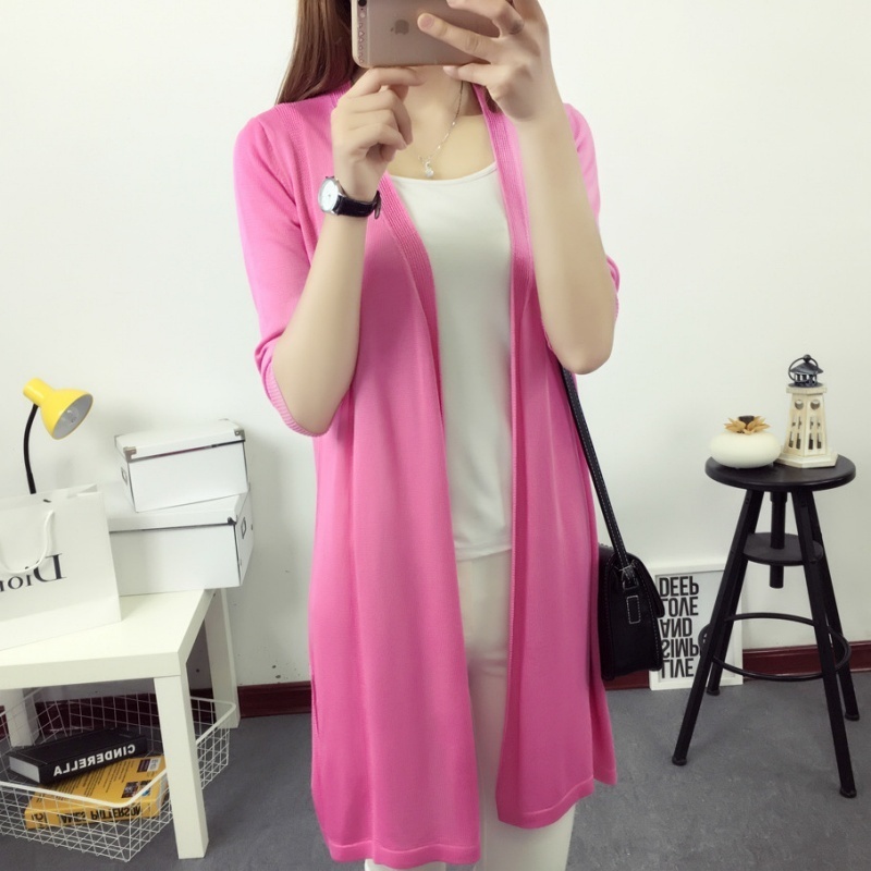 [Stella Fashion] Korean style Mid-length Thin Ice silk Coat Sun protection loose size hallow women  Open long Cardigan-Stella's Fashion
