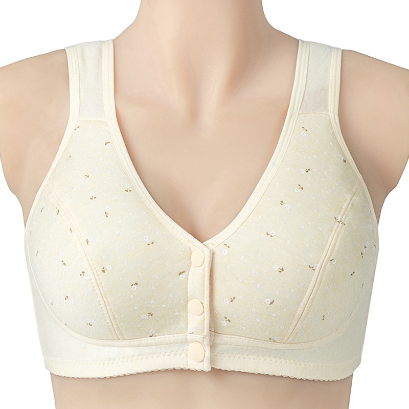 [Stella Fashion] Large Size Bra For Middle-aged Women Without Steel Ring Thin Pure Cotton Vest Style Front Buckle