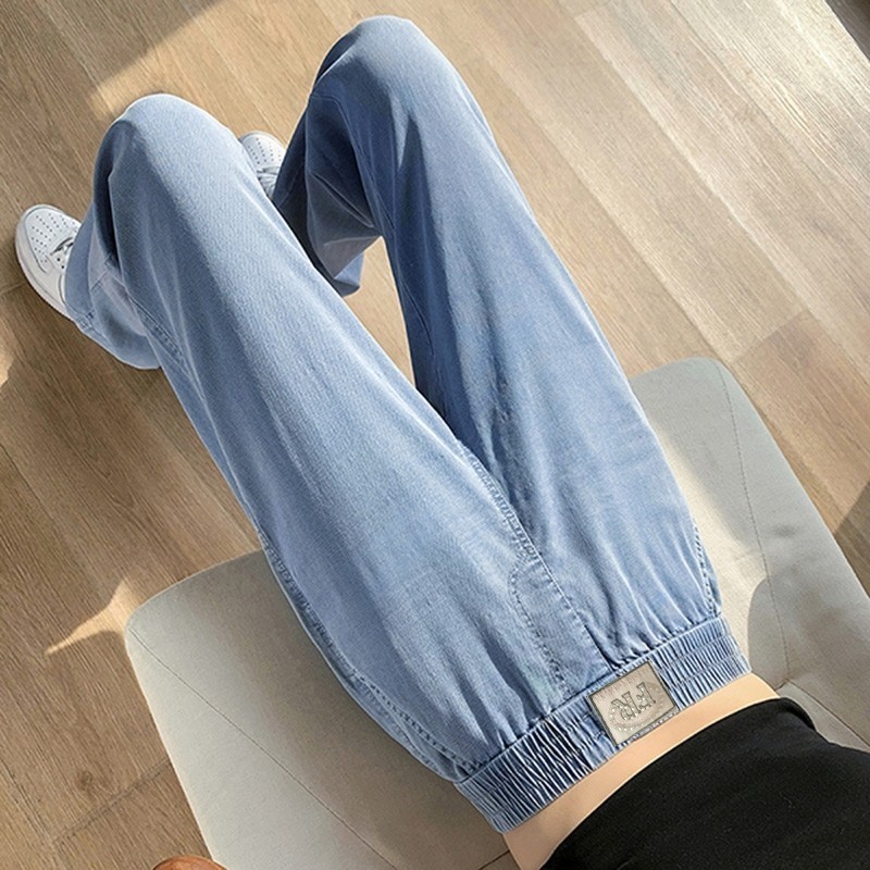 Stella Fashion Women's Casual Tencel Denim wide-Leg Jeans Thin Straight Loose Trousers Plus Size Elastic Waist Pants-Stella's Fashion