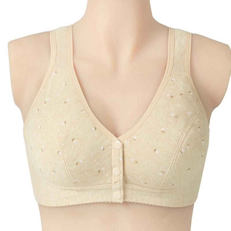 [Stella Fashion] Large Size Bra For Middle-aged Women Without Steel Ring Thin Pure Cotton Vest Style Front Buckle