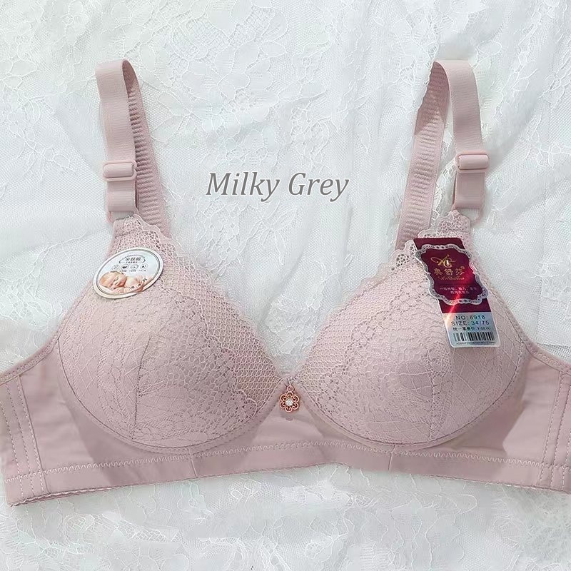 [Stella Fashion] No Steel Ring Middle-aged Mother Thin Mould Cup Lace Bra Women's gathered anti-sagging bra underwear