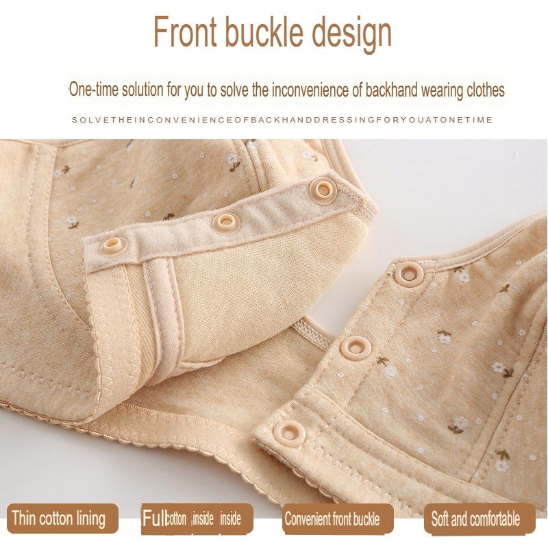 [Stella Fashion] Large Size Bra For Middle-aged Women Without Steel Ring Thin Pure Cotton Vest Style Front Buckle