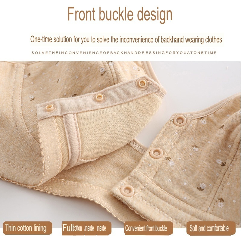 [Stella Fashion] Large Size Bra For Middle-aged Women Without Steel Ring Thin Pure Cotton Vest Style Front Buckle-Stella's Fashion
