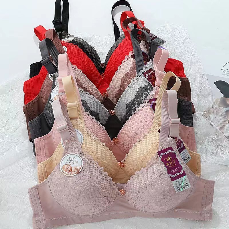 [Stella Fashion] No Steel Ring Middle-aged Mother Thin Mould Cup Lace Bra Women's gathered anti-sagging bra underwear