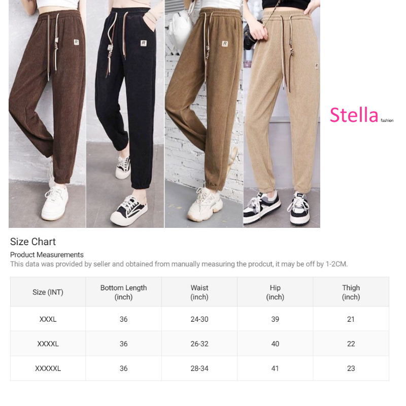 [Stella Fashion] Women Middle-aged and Elderly Kapok Velvet Striped Cuffed Pants Large Size Loose Outdoor Sweatpants