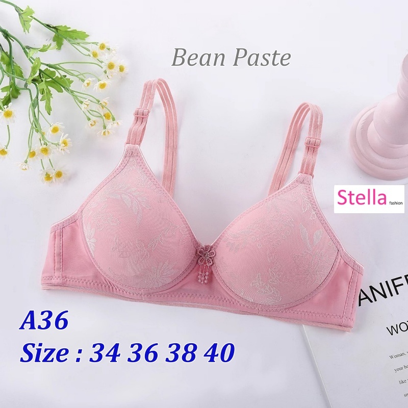 [Stella Fashion] Women's Plus Size Floral Pattern Push up Bra Without Steel Ring Middle-aged and elderly small chest Bra