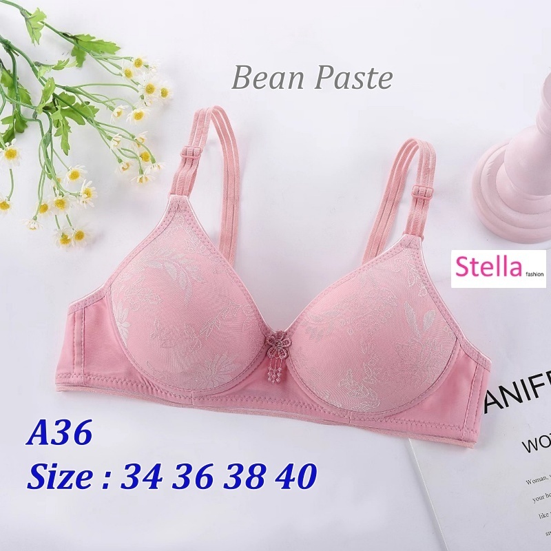 [Stella Fashion] Women's Plus Size Floral Pattern Push up Bra Without Steel Ring Middle-aged and elderly small chest Bra