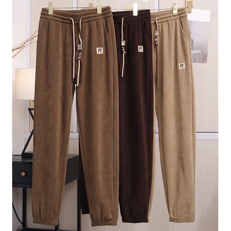 [Stella Fashion] Women Middle-aged and Elderly Kapok Velvet Striped Cuffed Pants Large Size Loose Outdoor Sweatpants