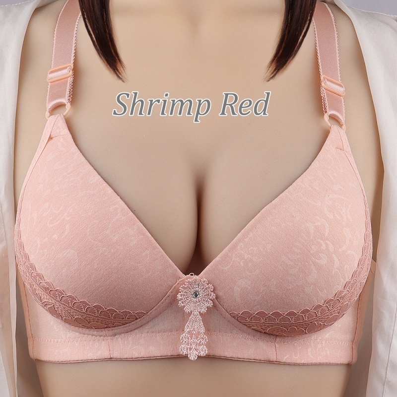 [Stella Fashion] Women Middle-Aged Mom Plus Size Wireless Sexy Bra Gathering Anti-Sagging Push Up Lace Solid Color Bras-Stella's Fashion
