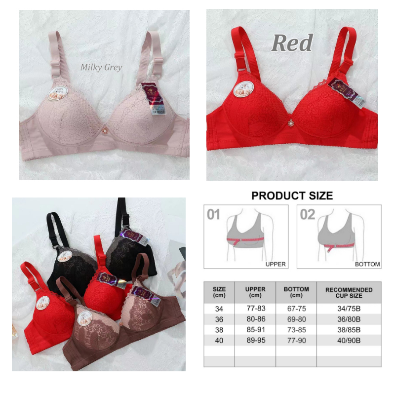 [Stella Fashion] No Steel Ring Middle-aged Mother Thin Mould Cup Lace Bra Women's gathered anti-sagging bra underwear