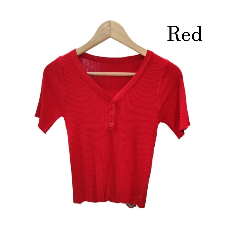 Stella Fashion Korean Ice silk T-shirt Short-sleeved V-Neck Slim Solid Color Fashion Ice Silk Bottoming Knitted Shirt