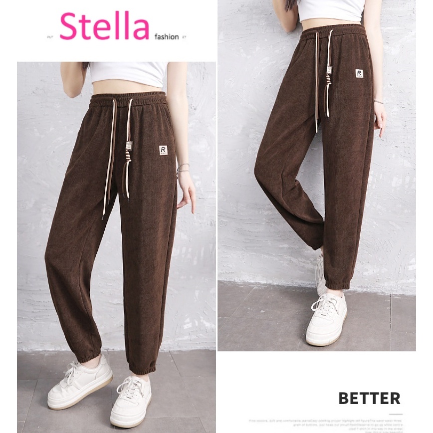 [Stella Fashion] Women Middle-aged and Elderly Kapok Velvet Striped Cuffed Pants Large Size Loose Outdoor Sweatpants