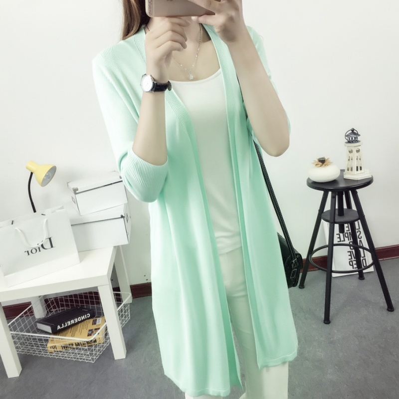 [Stella Fashion] Korean style Mid-length Thin Ice silk Coat Sun protection loose size hallow women  Open long Cardigan