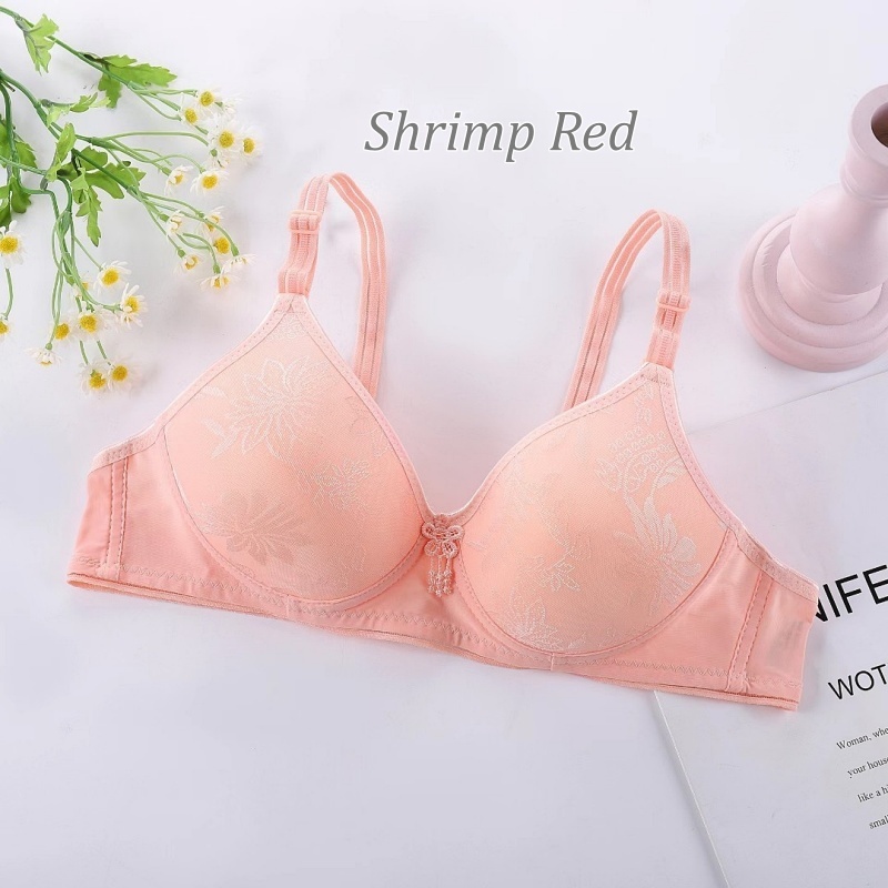 [Stella Fashion] Women's Plus Size Floral Pattern Push up Bra Without Steel Ring Middle-aged and elderly small chest Bra