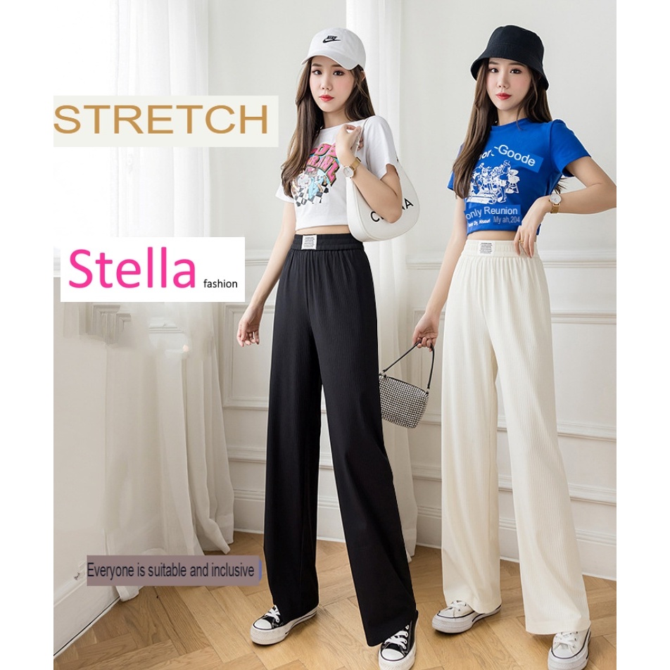 [Stella Fashion] Ice Silk Wide-leg Pants Women's Summer Thin Hight Waist Drooping Loose Straight Solid Color Trousers-Stella's Fashion