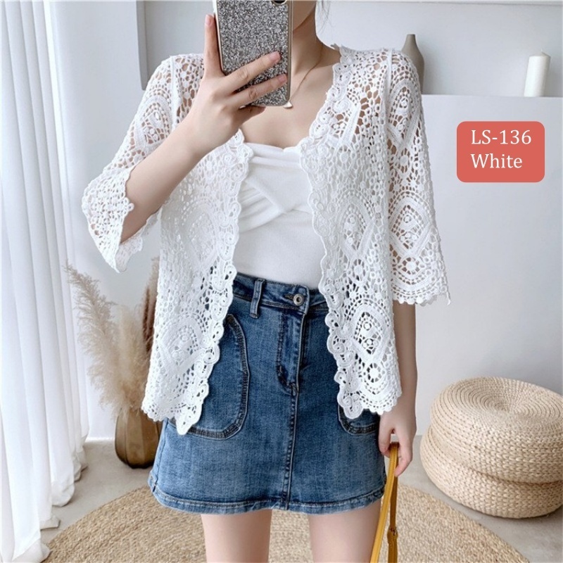 Stella Fashion Knitted Sunscreen Cardigan Thin Style Women Loose Outer Blouse Short Sleeve Top 短袖针织上衣