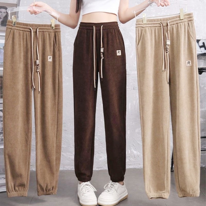 [Stella Fashion] Women Middle-aged and Elderly Kapok Velvet Striped Cuffed Pants Large Size Loose Outdoor Sweatpants
