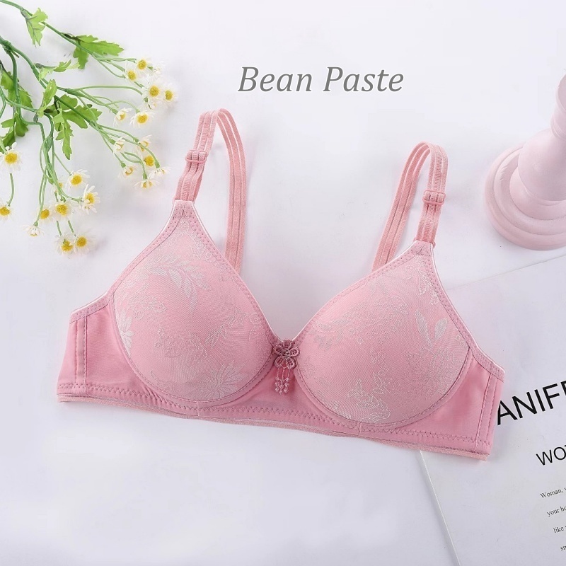 [Stella Fashion] Women's Plus Size Floral Pattern Push up Bra Without Steel Ring Middle-aged and elderly small chest Bra
