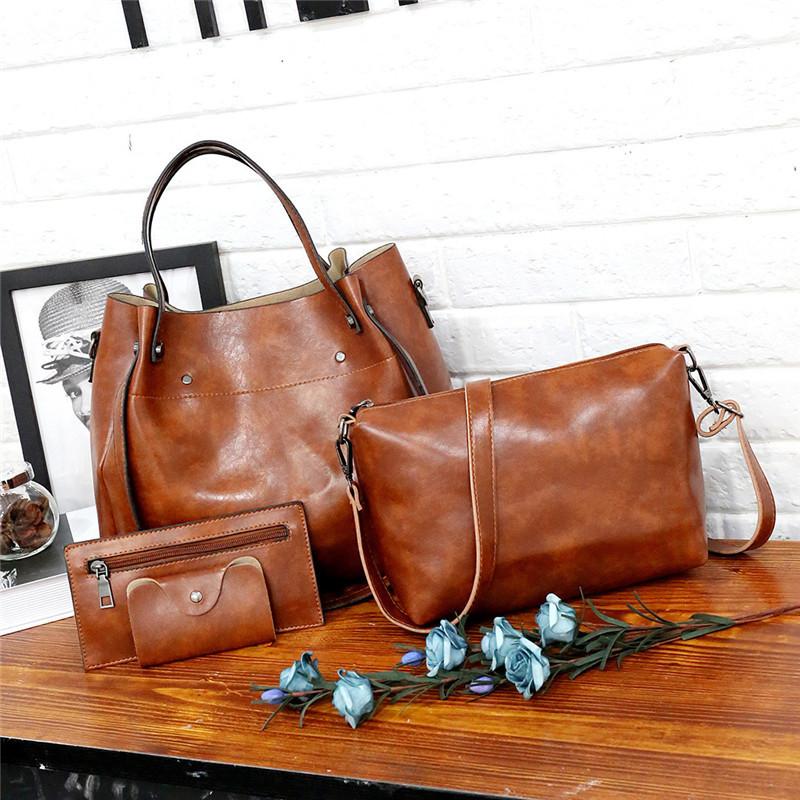 Ladies retro four-piece large-capacity Picture-mother bag, solid color handbag, one-shoulder diagonal bag mySite