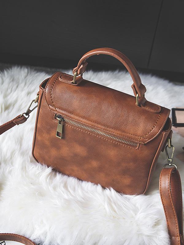 Vintage Unique Buckle Washed Leather Bag mySite