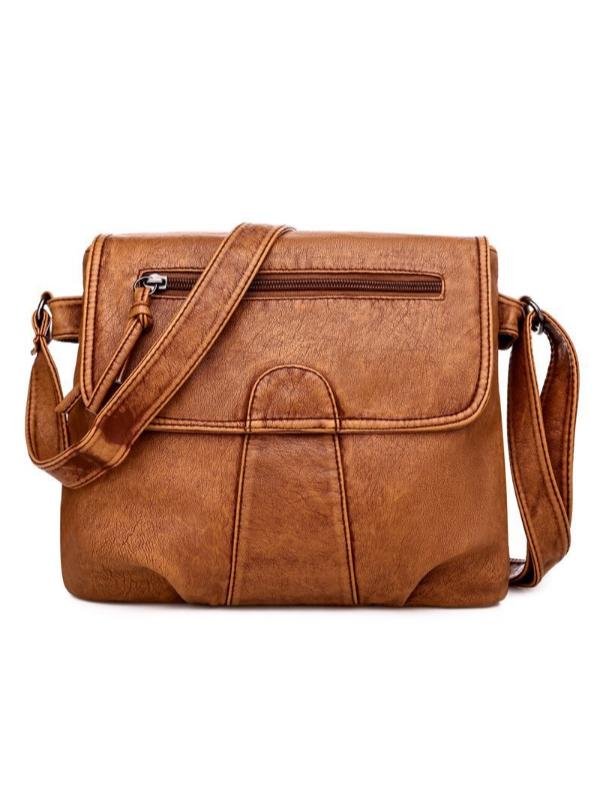 Vintage Washed Leather Pleated Utility Bag mySite