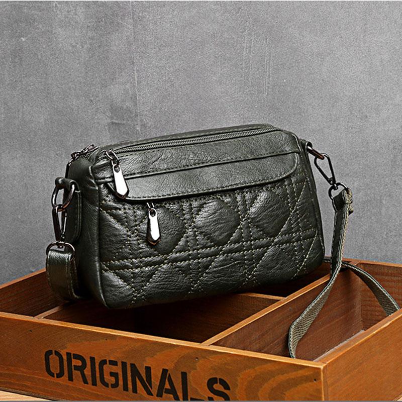 Ladies double-layer large capacity diagonal shoulder bag washed soft leather pouch mySite