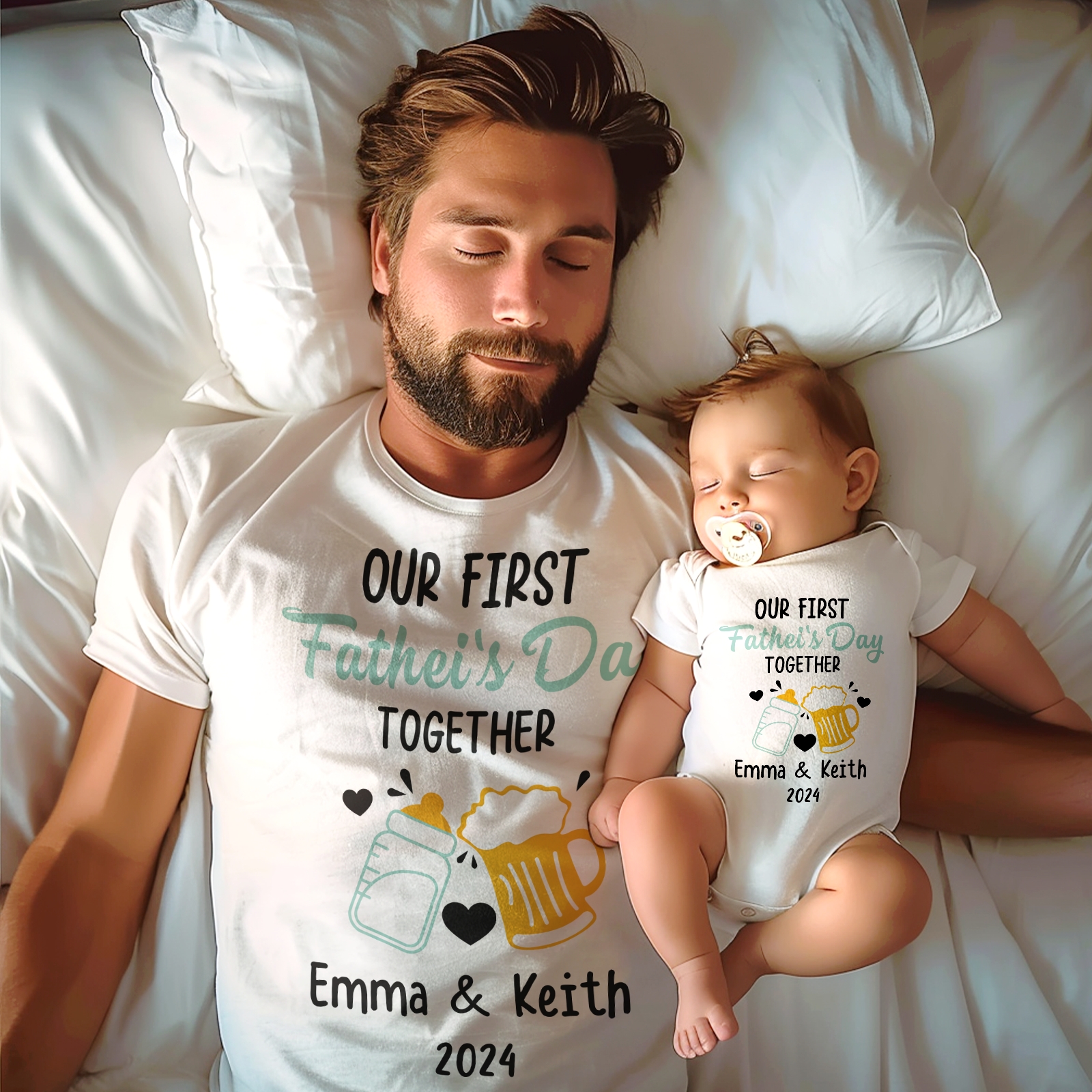 Personalized Colored Milk Bottles and Beer Dad and Baby Shirt Father? Day Gift for Baby and Dad - MyHawaiianShirtsAU