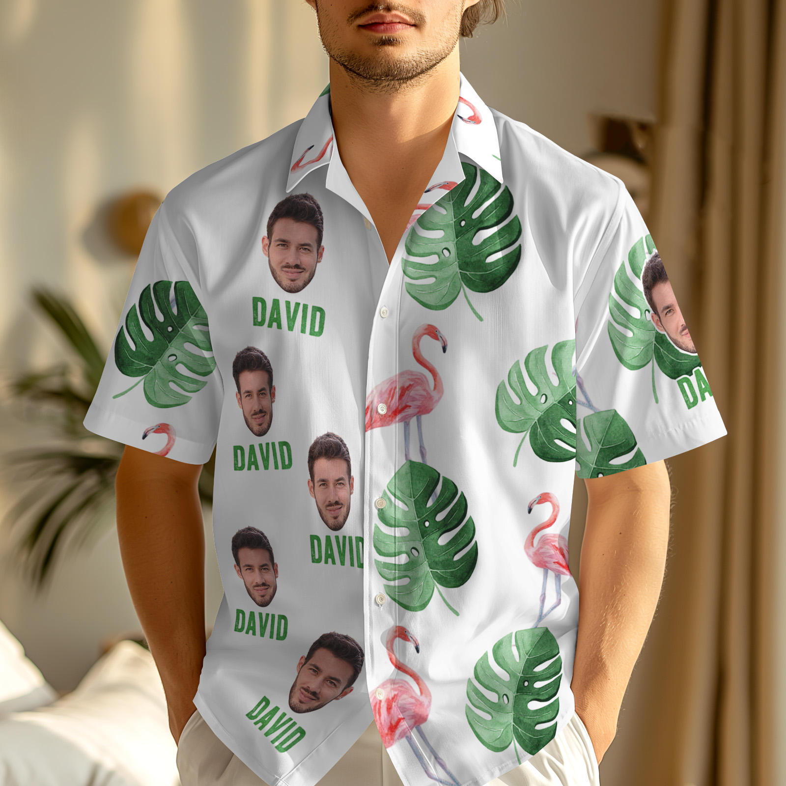 Hawaiian Shirt With Face Custom Photo & Name Shirt Flamingos Hawaiian Shirts Gift For Him - MyHawaiianShirtsAU