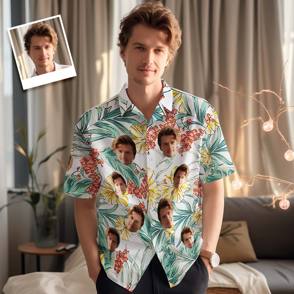 Custom Photo Shirt for Men Personalized Romantic Hawaiian Floral Shirt Photo Shirt Gift Fashionable - MyHawaiianShirtsAU