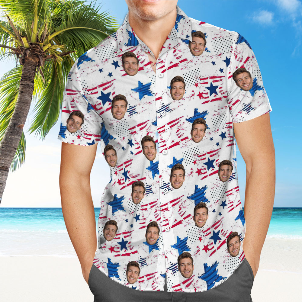 Custom Face Shirt Personalized Star Flag Hawaiian Shirt Independence Day - MyHawaiianShirtsAU
