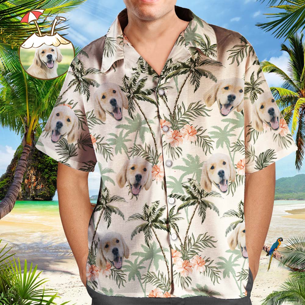 Custom Hawaiian Shirt with Face Custom Dog Face Shirt Leaves & Coconut Tree Hawaiian Shirts Gifts for Pet Lover - MyHawaiianShirtsAU