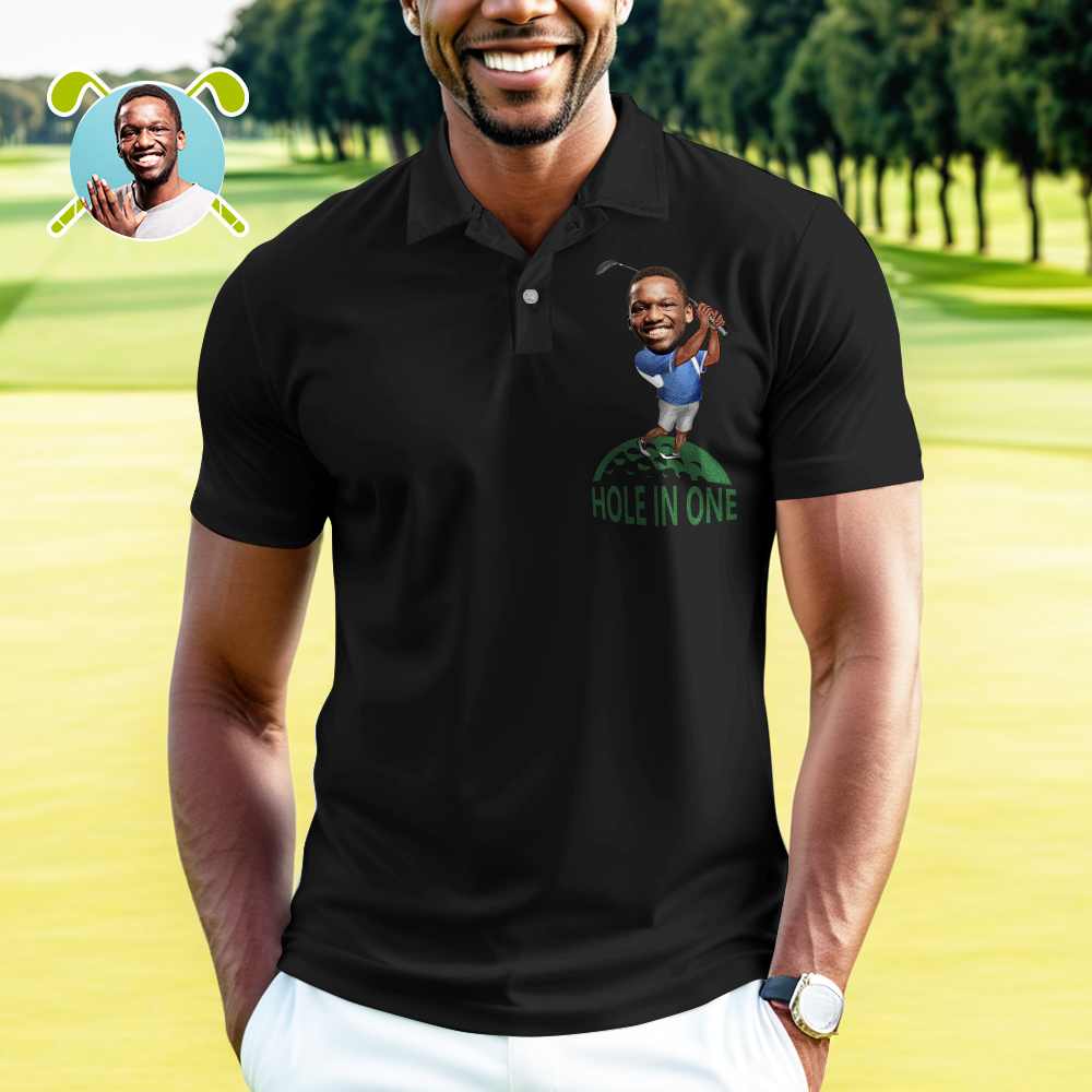 Custom Funny Hole In One Custom Photo Golf Shirts Personalized Face Polo Shirt in Your Choice of Skin Tone - MyHawaiianShirtsAU