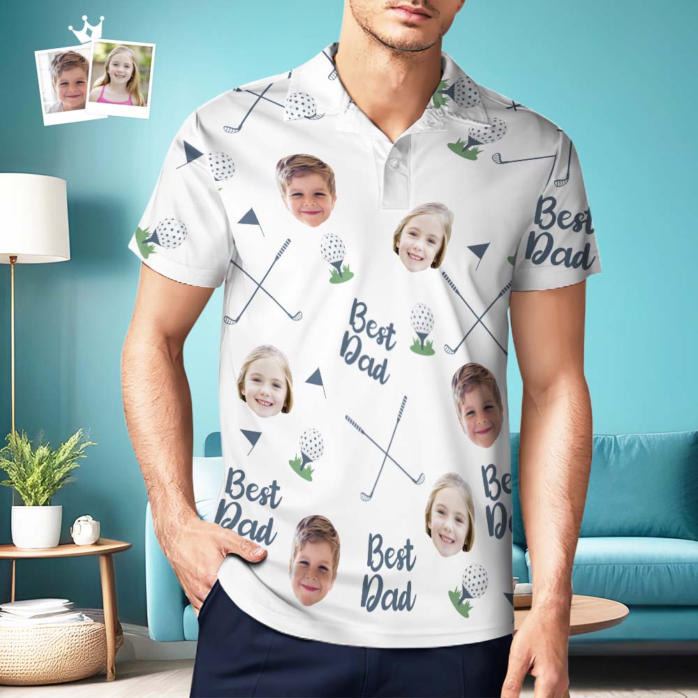 Best Dad By Par- Personalized Polo Shirt with Face, Customized Polo for Golfer, Great Gift for Dad, Father, Golf Gift for Men, Golf Shirt - MyHawaiianShirtsAU