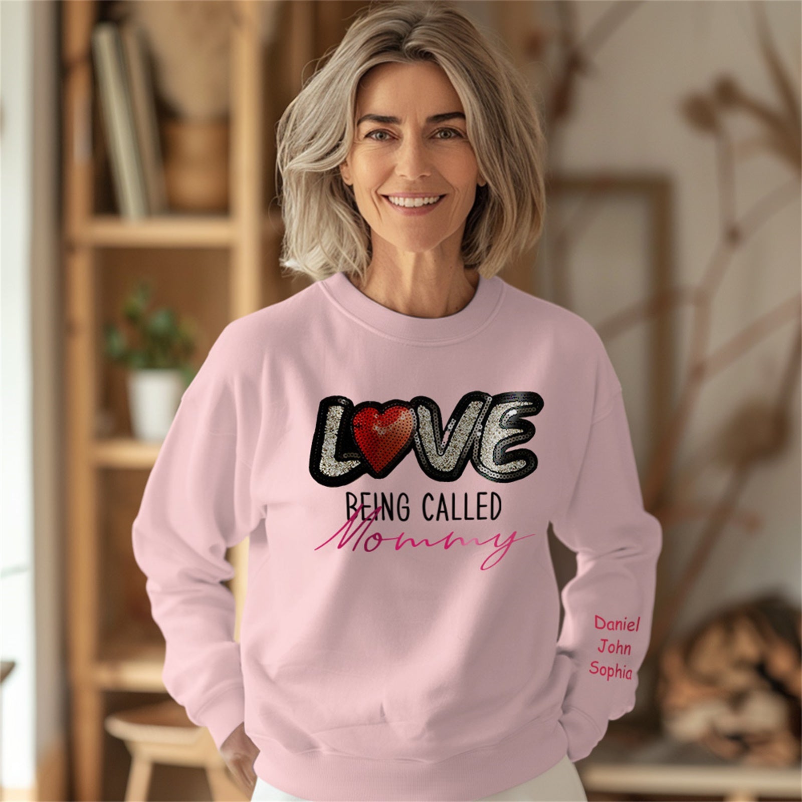 Personalized Names Sweatshirt Custom Sweatshirt with LOVE Sequins Mother's Day Gift