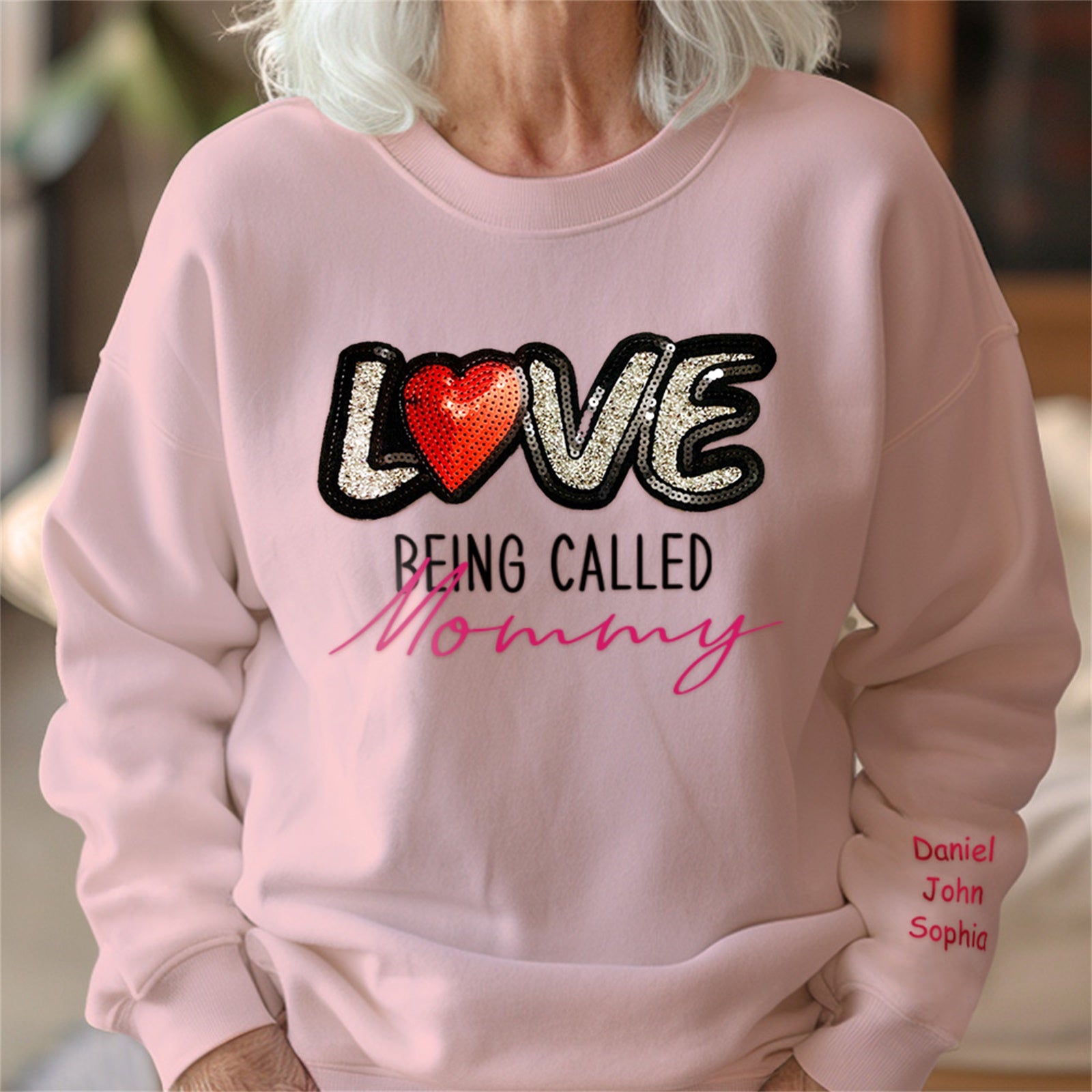 Personalized Names Sweatshirt Custom Sweatshirt with LOVE Sequins Mother's Day Gift - MyHawaiianShirtsAU