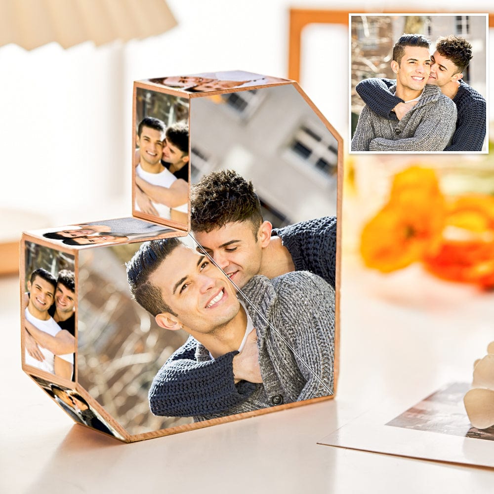 Custom Photo Rubic's Cube Wooden Cube Heart Shape Multiphoto Cube Gifts Male Couple - MyHawaiianShirtsAU