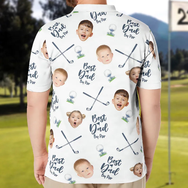 Best Dad By Par- Personalized Polo Shirt with Face, Customized Polo for Golfer, Great Gift for Dad, Father, Golf Gift for Men, Golf Shirt