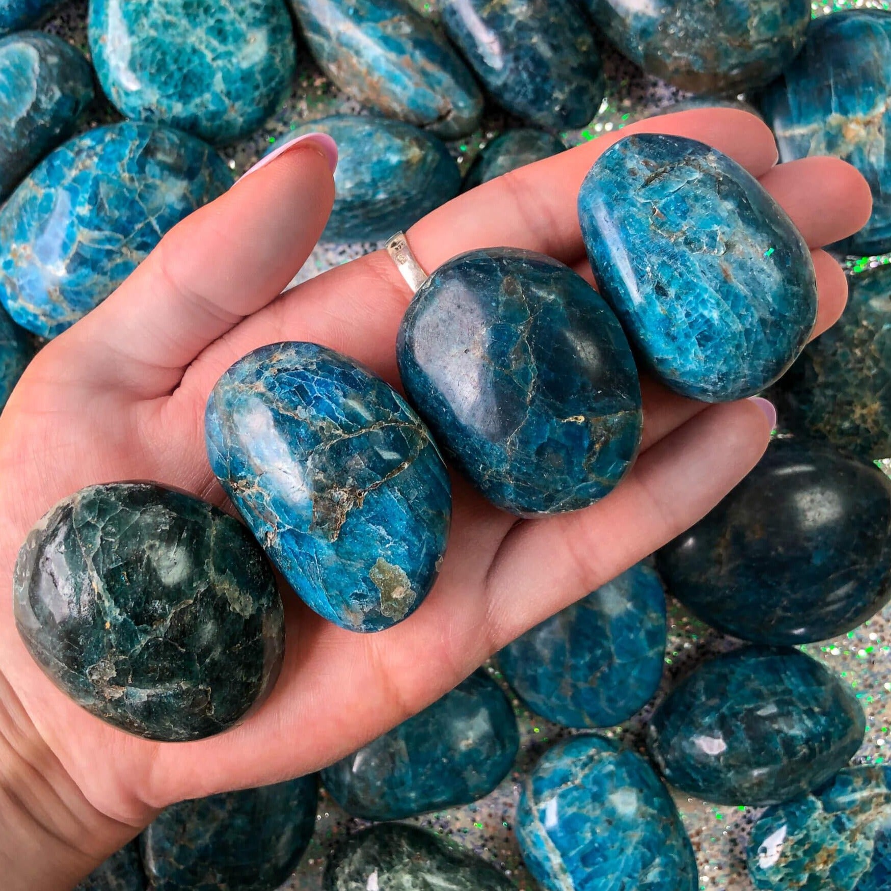 Blue Apatite Palm Stones - Rocks with Sass