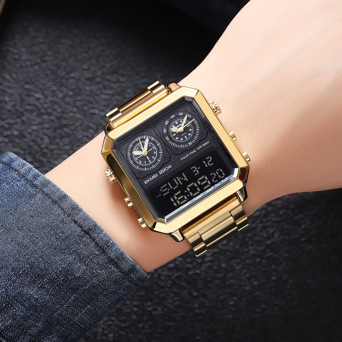 Dual movement multifunctional sports waterproof electronic watch