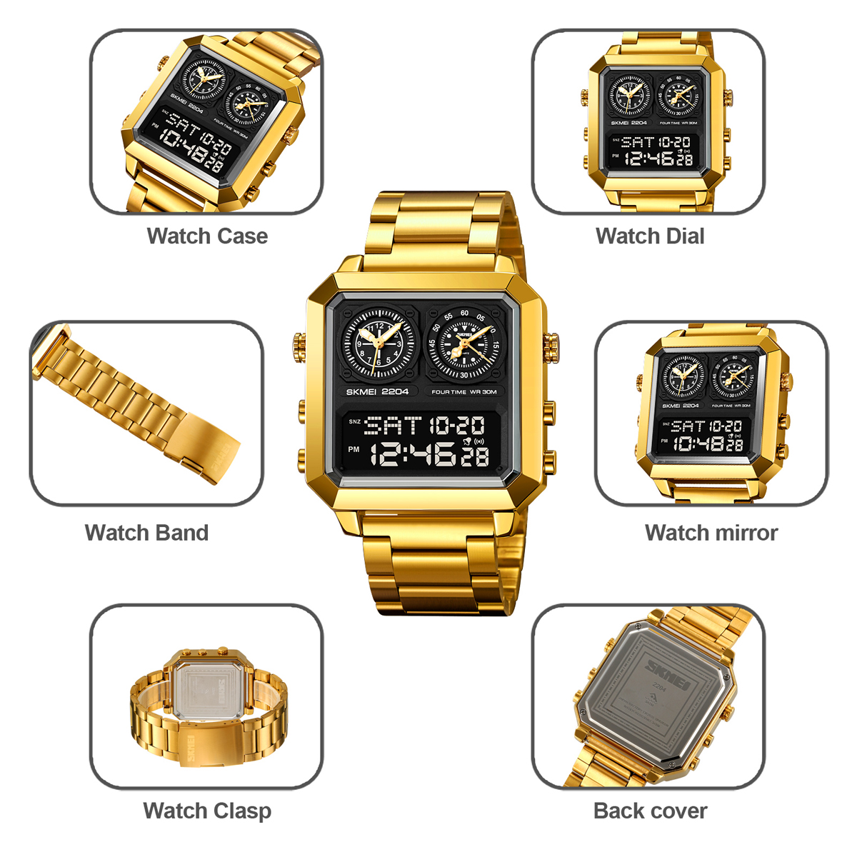 Dual movement multifunctional sports waterproof electronic watch