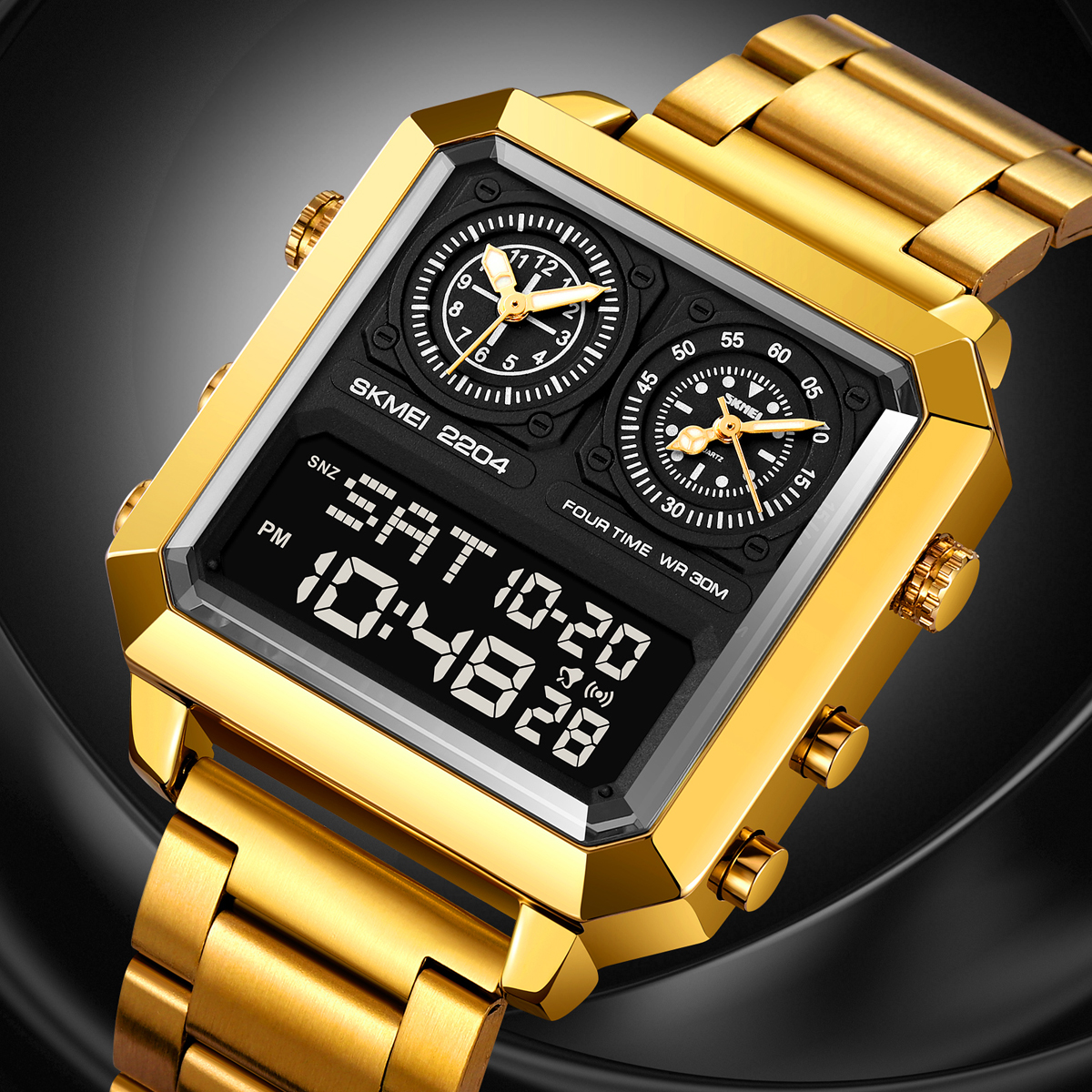 Dual movement multifunctional sports waterproof electronic watch