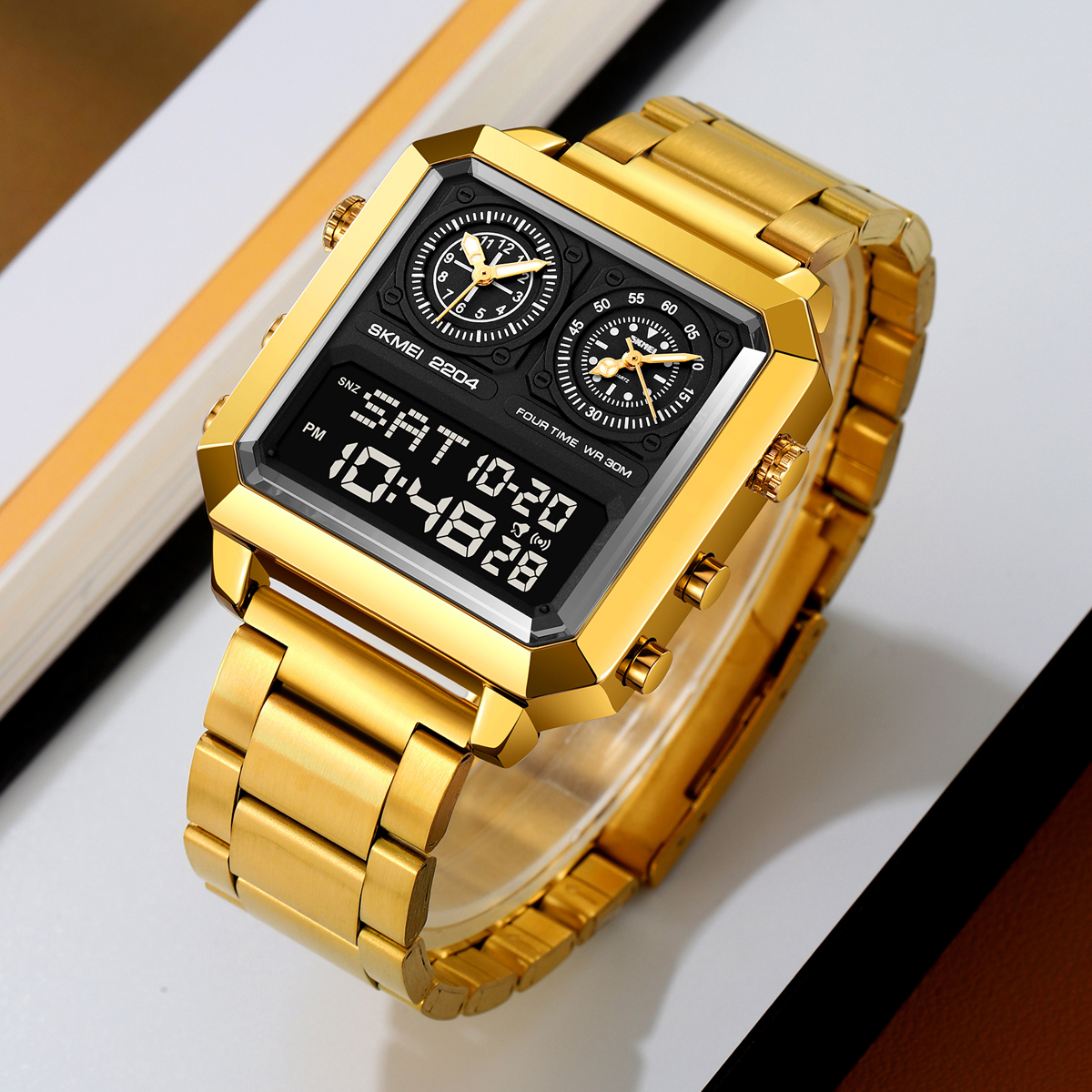 Dual movement multifunctional sports waterproof electronic watch