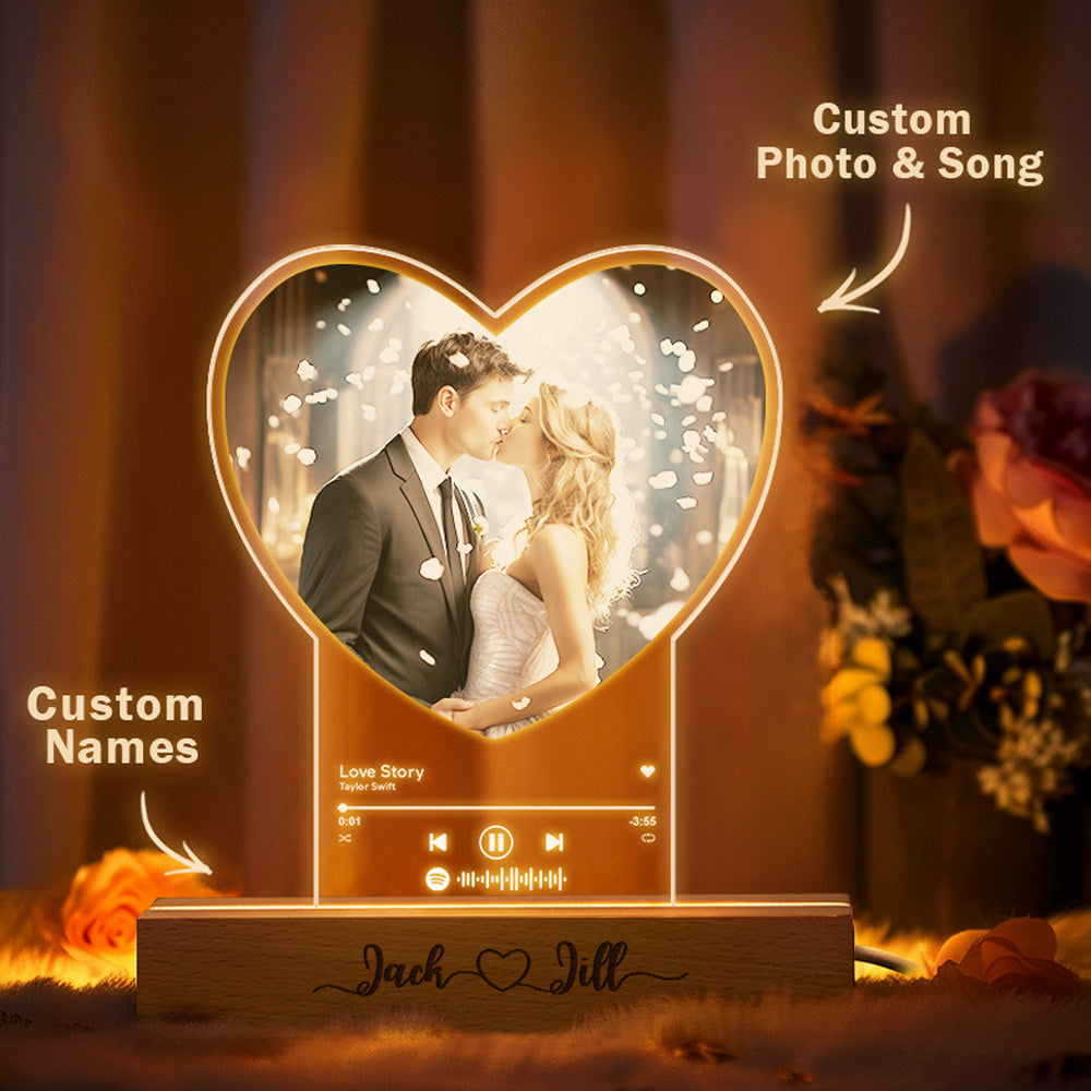 Personalized Photo Heart Shaped Acrylic Lamp Custom Night Light with ...